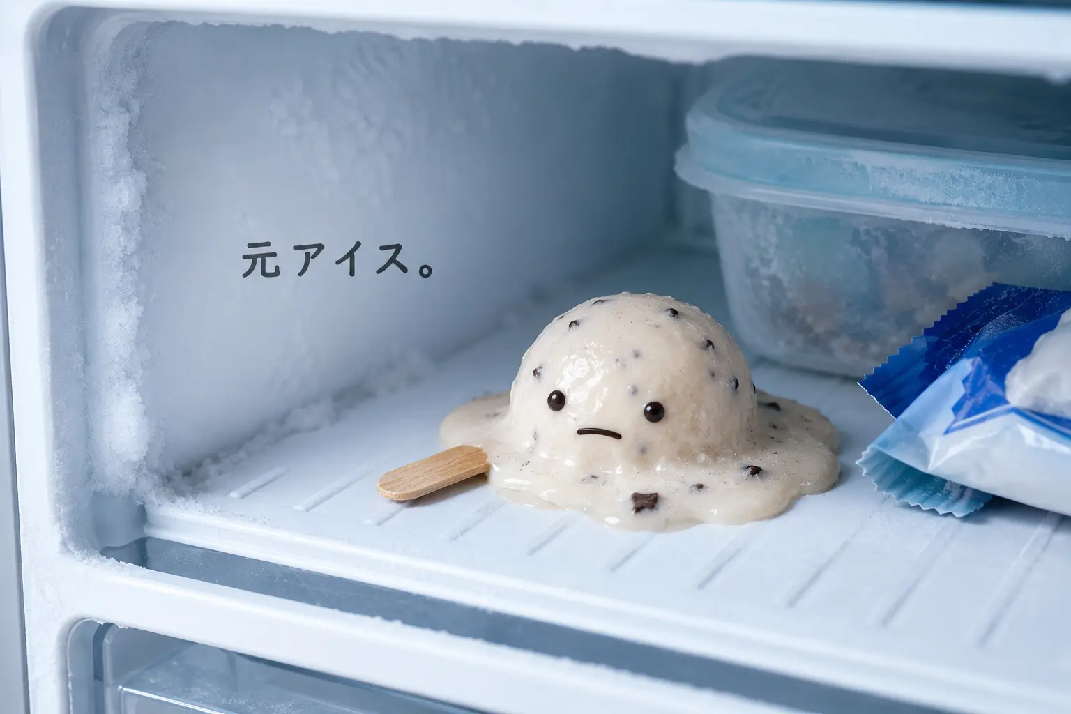 冷凍庫で発見された、元アイスだった何か。