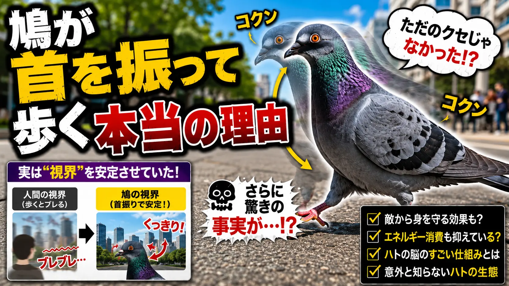 【ネタ】鳩が首を振って歩く本当の理由