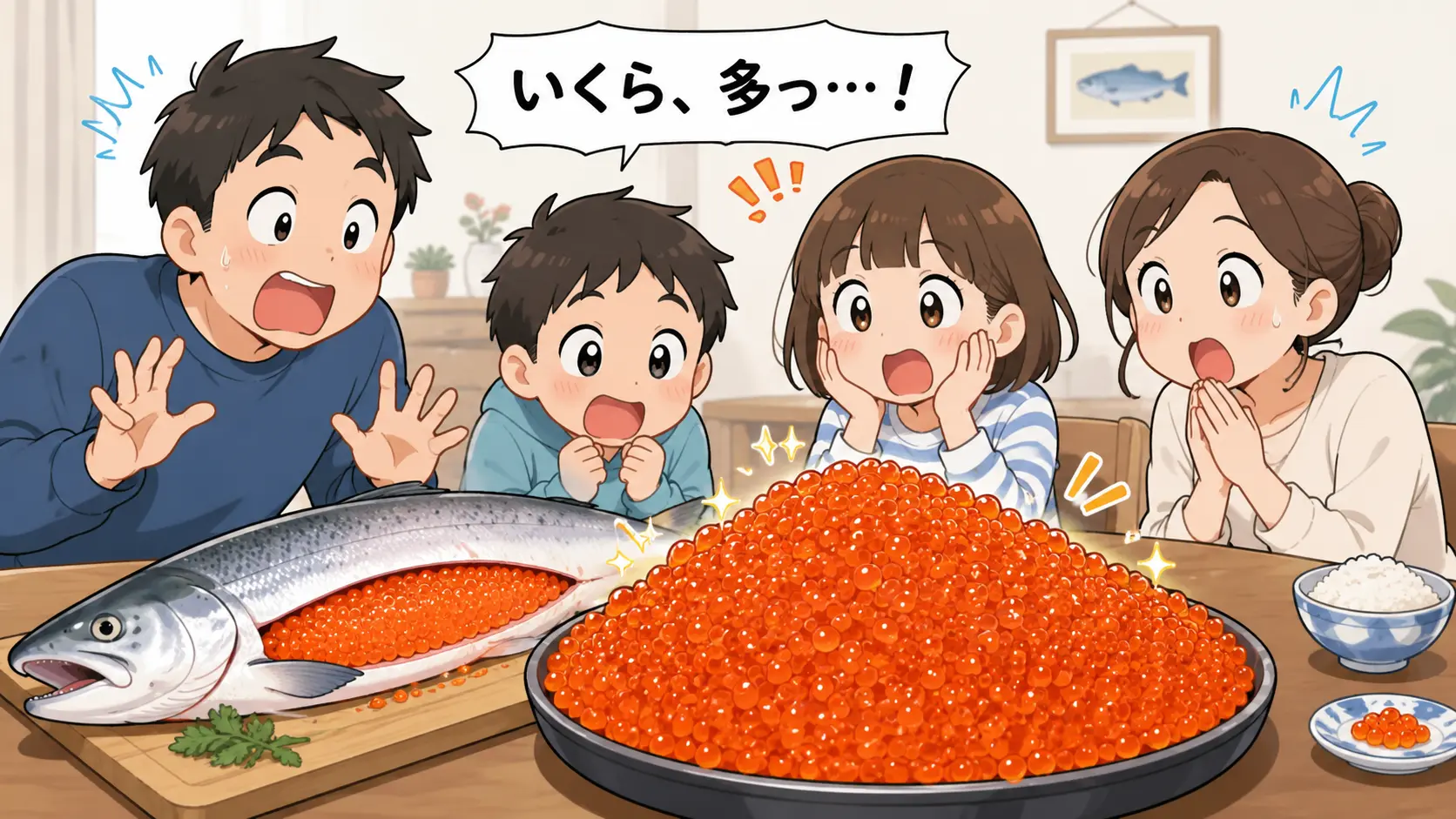 鮭一匹から出てくるいくらの量に、食卓がざわつく瞬間。
