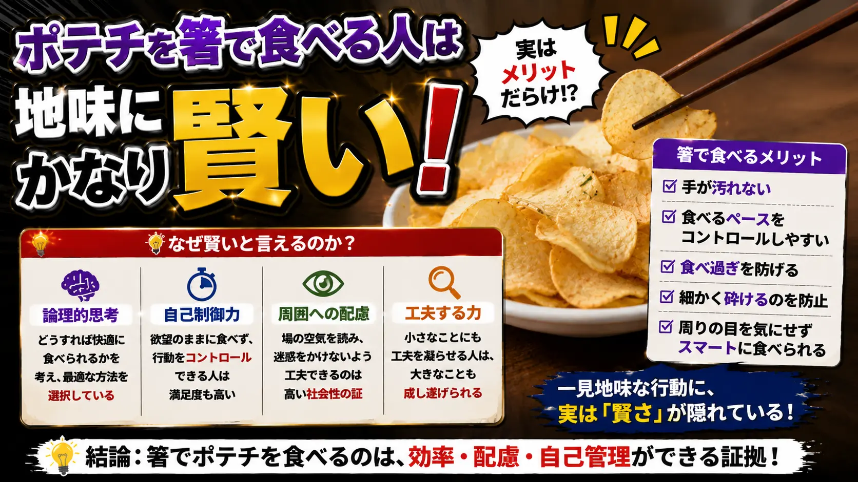 【朗報】ポテチを箸で食べる人は地味にかなり賢い