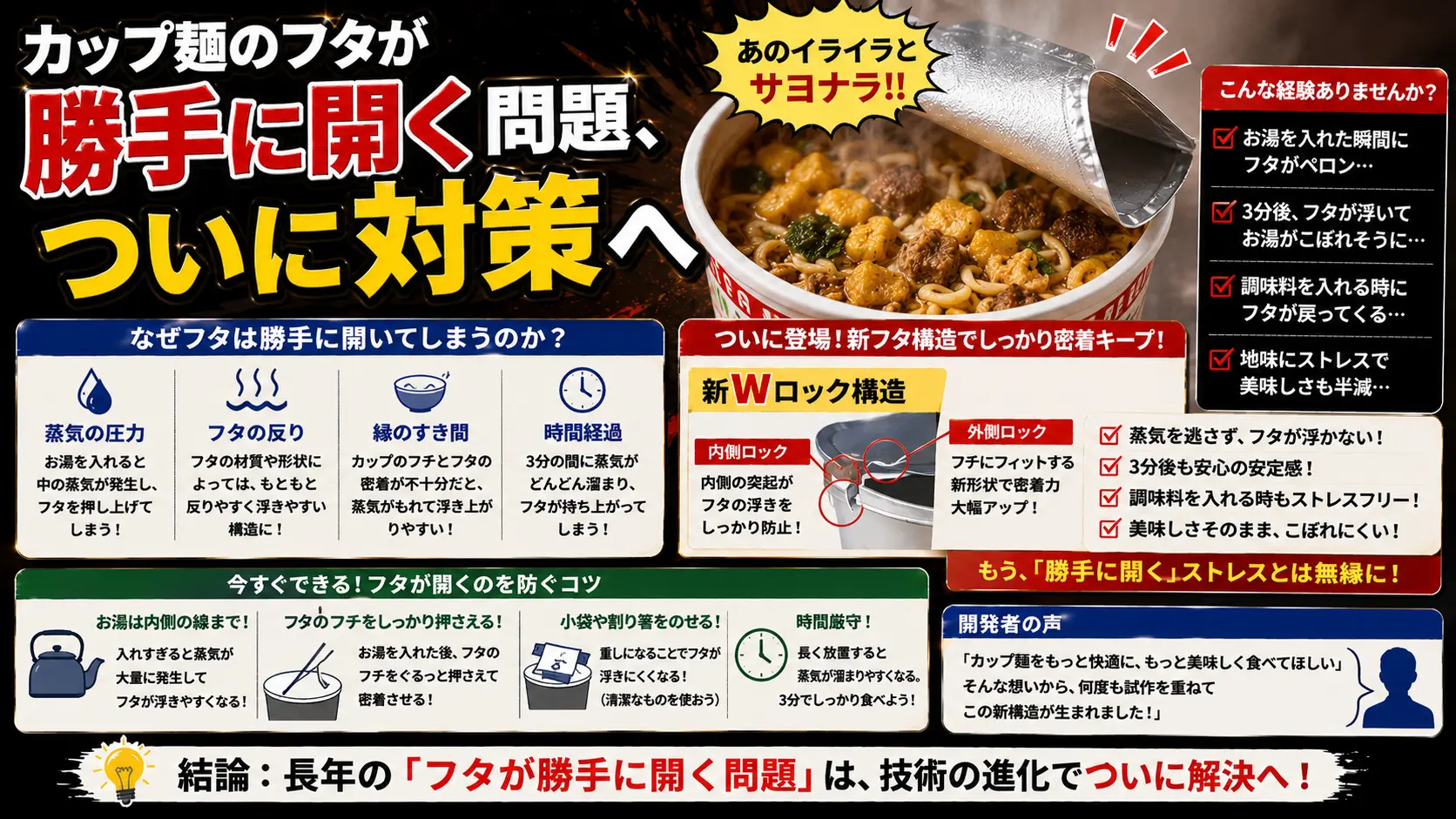 【緊急】カップ麺のフタが勝手に開く問題、ついに対策へ