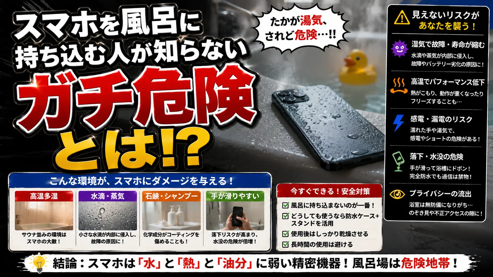 【注意喚起】スマホを風呂に持ち込む人が知らないガチ危険