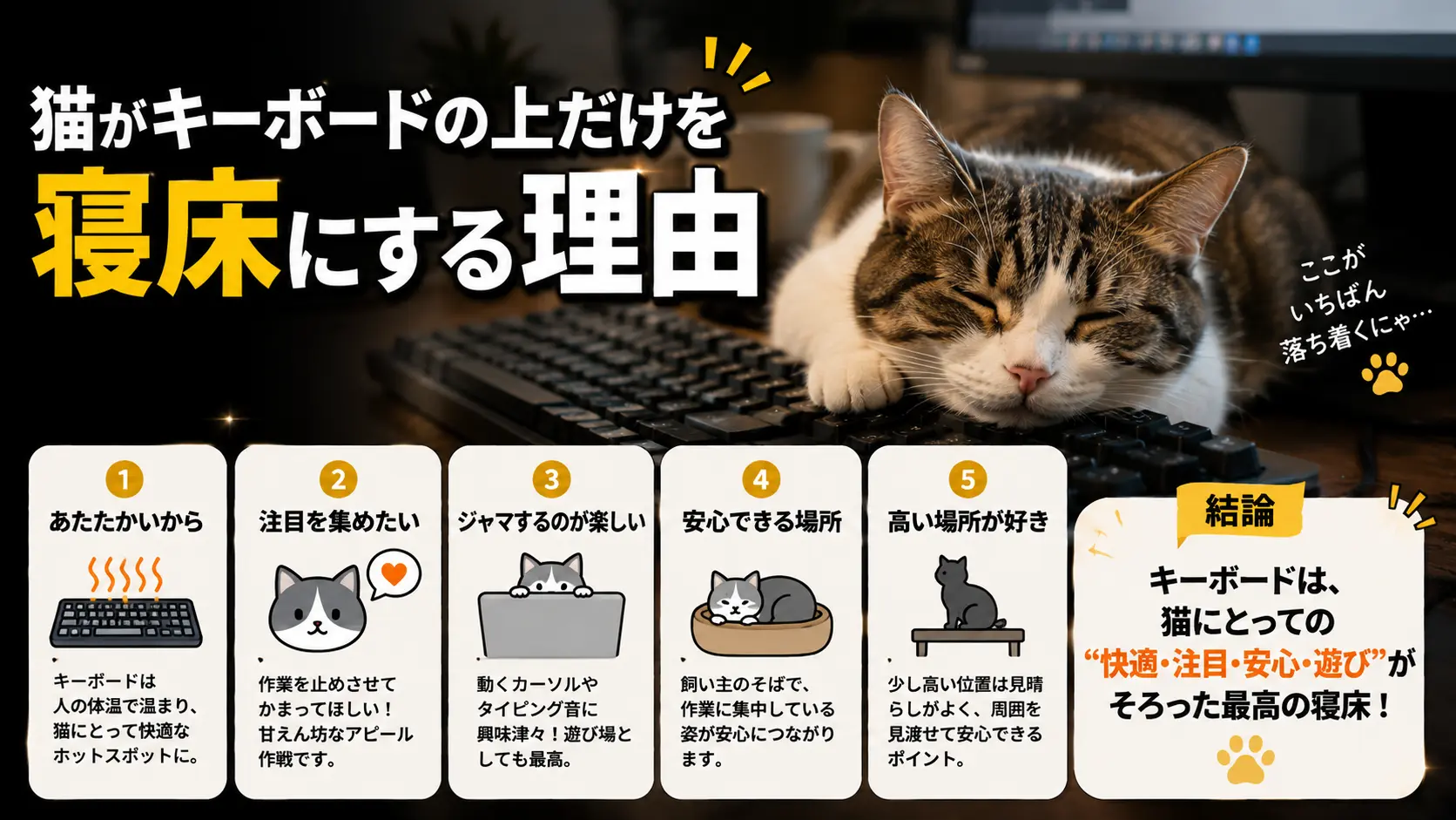 【謎仕様】猫がキーボードの上だけを寝床にする理由