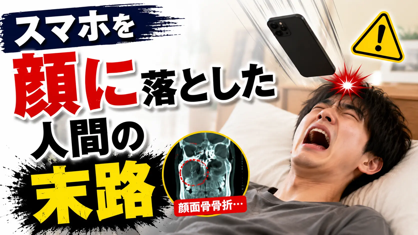 【大惨事】スマホを顔に落とした人間の末路