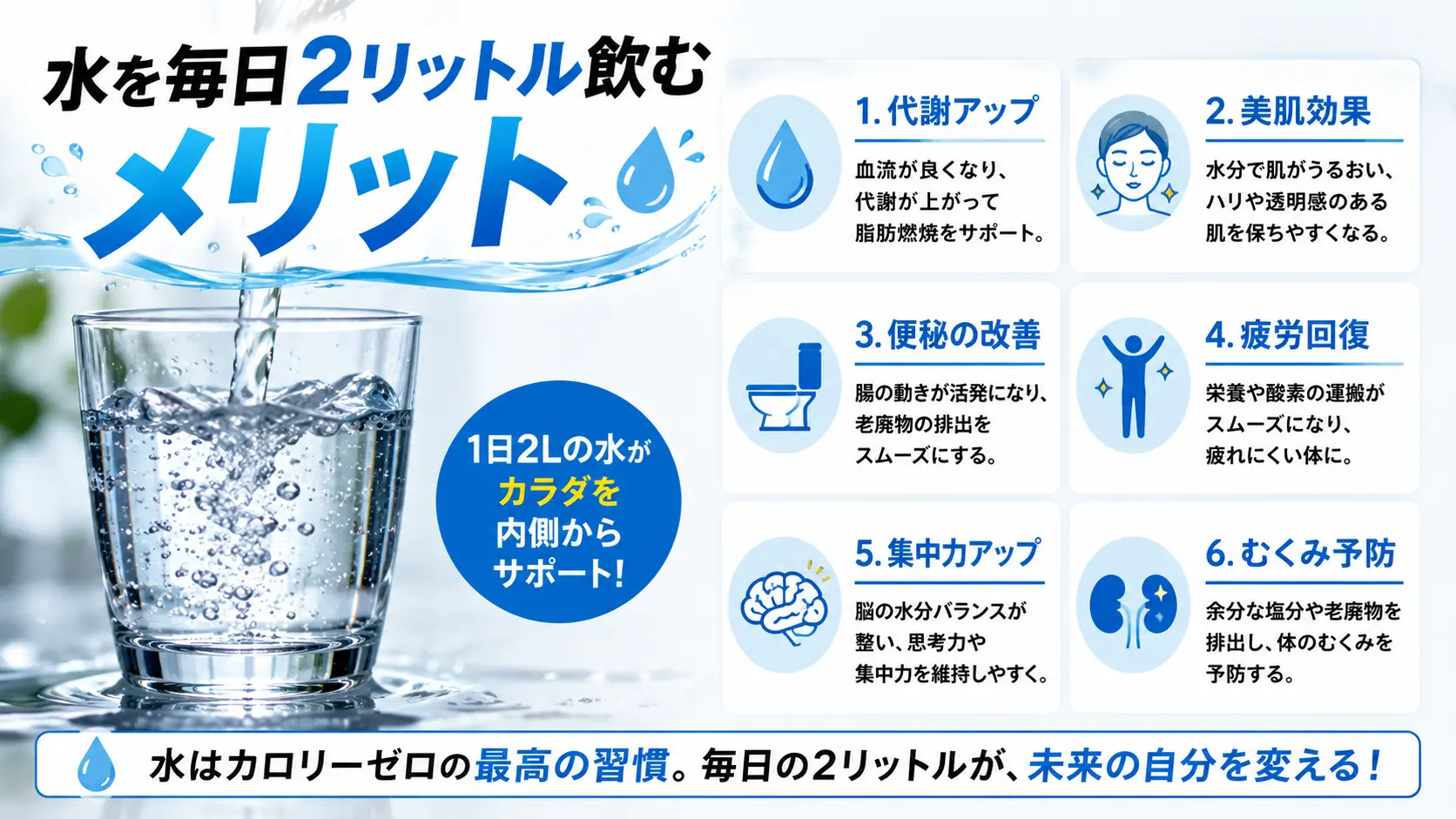 【朗報】水を毎日2リットル飲むメリット